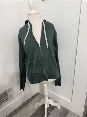 Forest Green Zip-Up Hoodie with Drawstrings